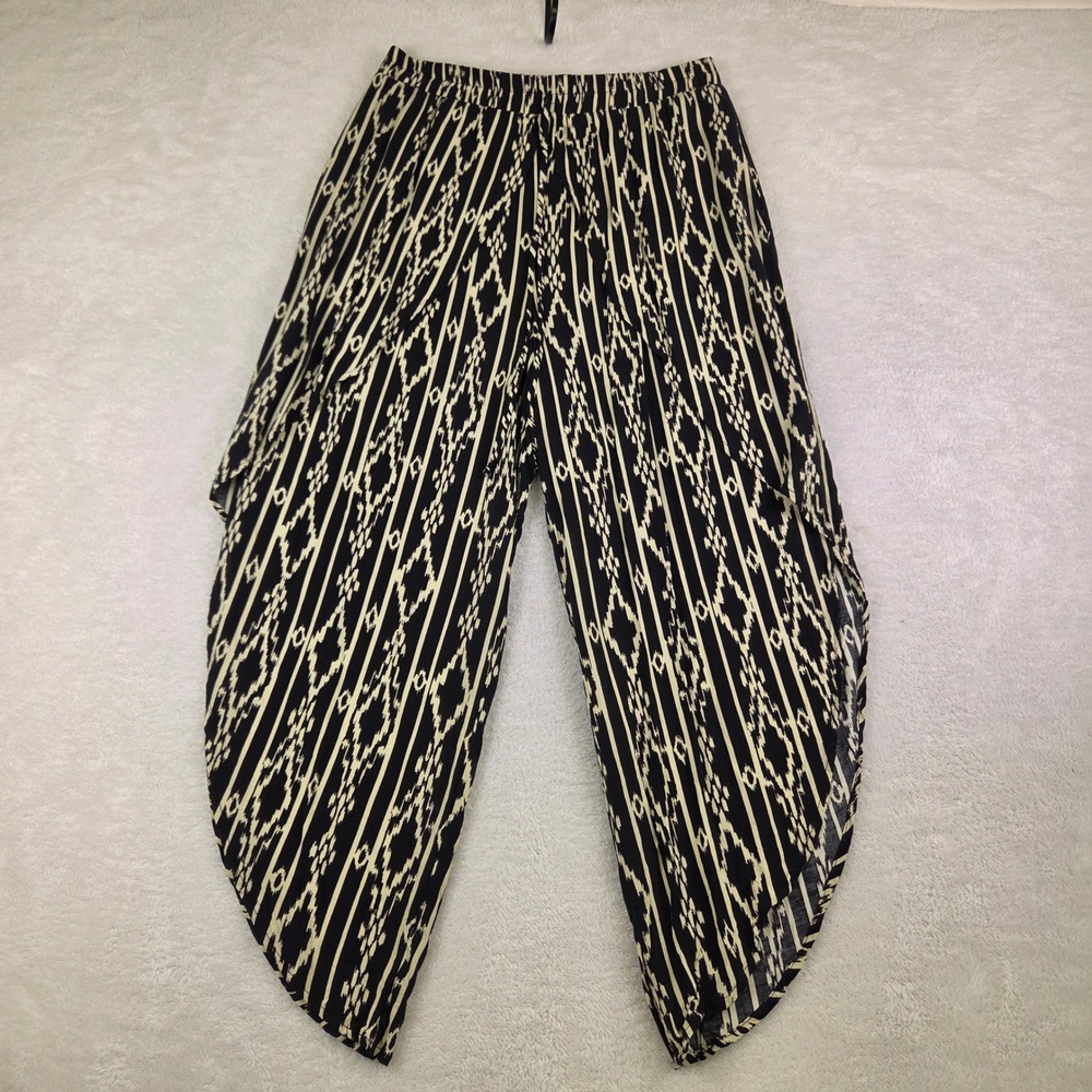 P.S. Love Womens Black Cream Ikat Diamond Print Tulip Leg Elastic Waist Pants